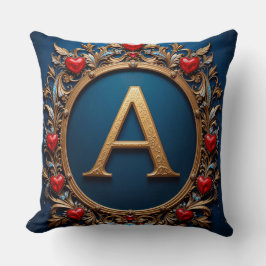 Gouden Letter A Met Hartjes Bloemendecor Blauw 💙 Kussen