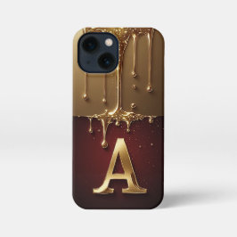 Gouden Letter A Monogram Met Druppelende Metaal iPhone 13 Mini Hoesje