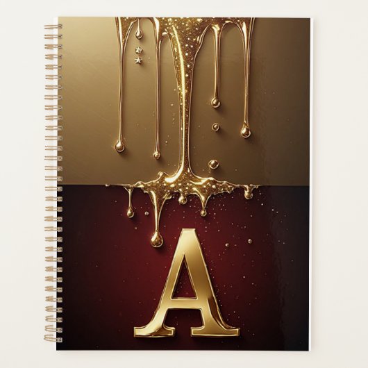 Gouden Letter A Monogram Met Druppelende Metaal Planner (Voorkant)