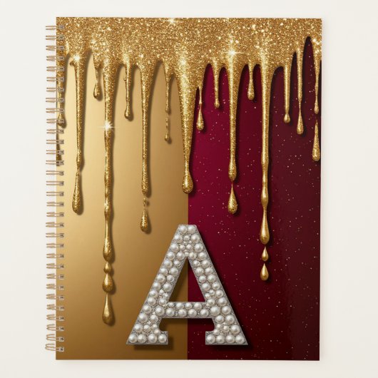 Gouden Letter A Monogram Met Druppelende Metaal Planner (Voorkant)