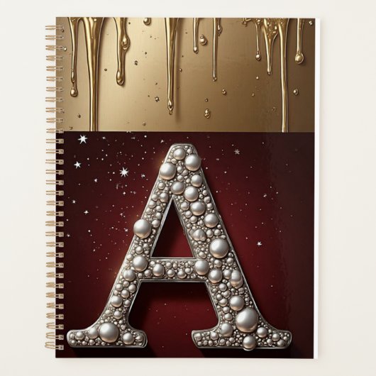 Gouden Letter A Monogram Met Druppelende Metaal Planner (Voorkant)