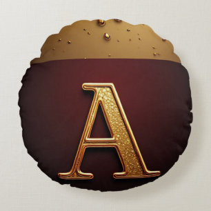 Gouden Letter A Monogram Met Druppelende Metaal Rond Kussen
