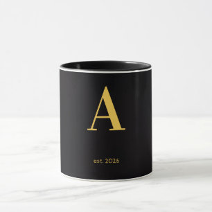 Gouden Letter A Zwarte Mok   Minimalistische Monog