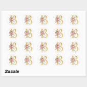 Gouden letter B met bloemen Ronde Sticker (Vel)
