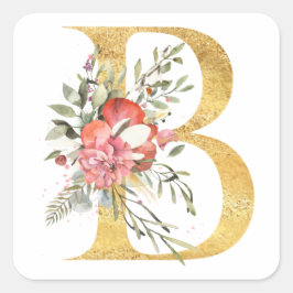 Gouden letter B met bloemen Vierkante Sticker