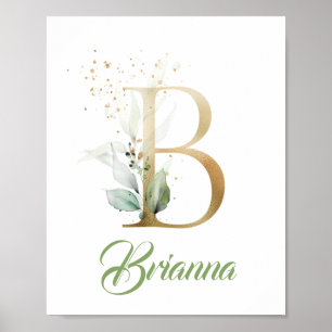 Gouden Letter B monogram groenblijvende eucalyptus Poster