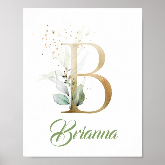 Gouden Letter B monogram groenblijvende eucalyptus Poster (Voorkant)