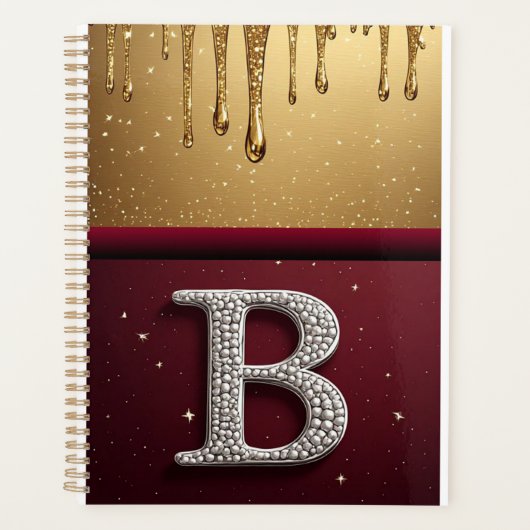 Gouden Letter B Monogram Met Druppelende Metaal Planner (Voorkant)