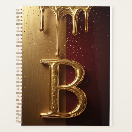Gouden Letter B Monogram Met Druppelende Metaal Planner (Voorkant)