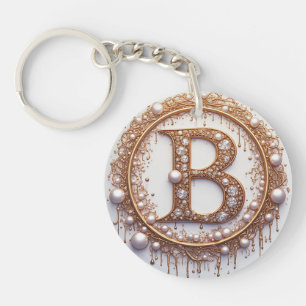 Gouden Letter B Monogram Parels Sieraden Huwelijk  Sleutelhanger