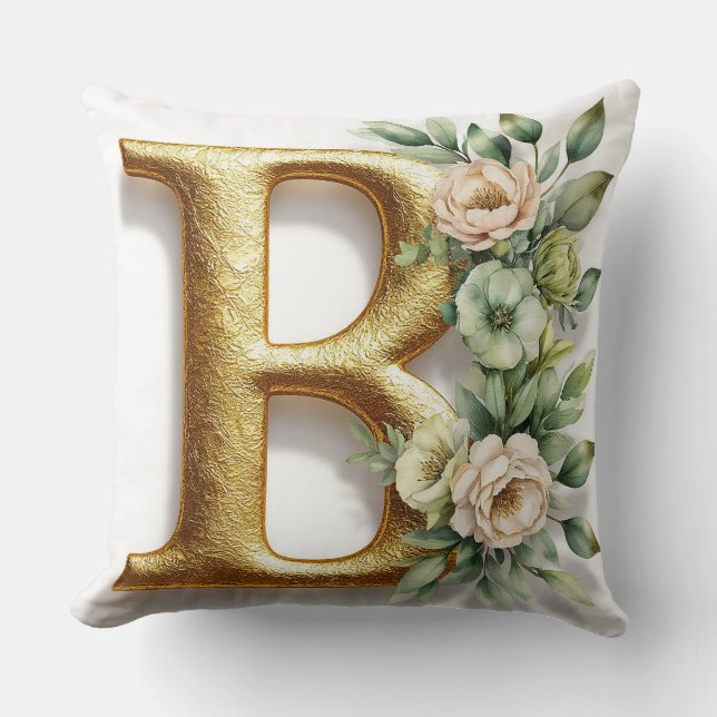 Gouden letter B omringd door bloemstukken Kussen (Voorkant)