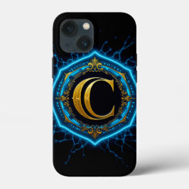 Gouden letter C met blauw elektrisch decoratief Case-Mate iPhone Case