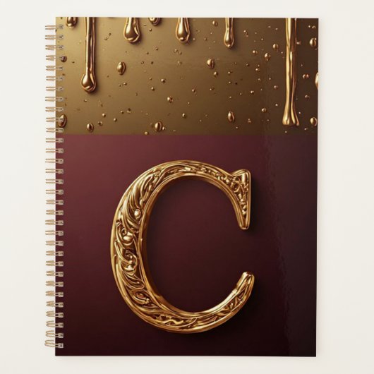 Gouden Letter C Monogram Met Druppelende Metaal Planner (Voorkant)