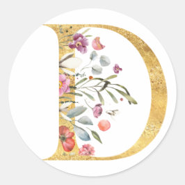 Gouden letter D met bloemen Ronde Sticker