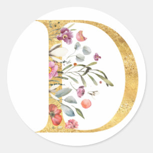 Gouden letter D met bloemen Ronde Sticker