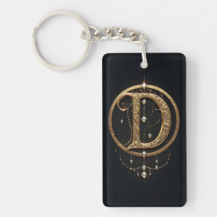 Gouden letter D met edelstenen barokke versiering Sleutelhanger