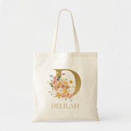 Gouden Letter D Monogram Bloemrijke Waterverf Bood Tote Bag