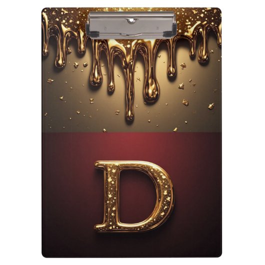 Gouden Letter D Monogram Met Druppelende Metaal Klembord (Voorkant)