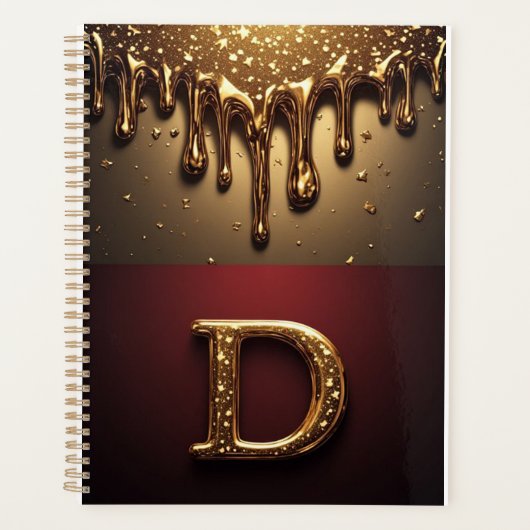 Gouden Letter D Monogram Met Druppelende Metaal Planner (Voorkant)