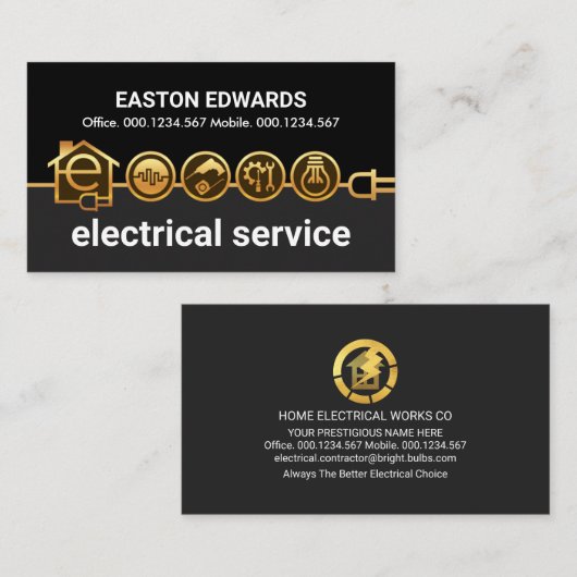 Gouden Letter-e elektrische pictogrammen stroomlij Visitekaartje (Voorkant / Achterkant)