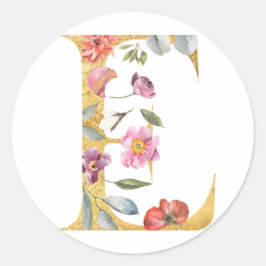 Gouden letter E met bloemen Ronde Sticker
