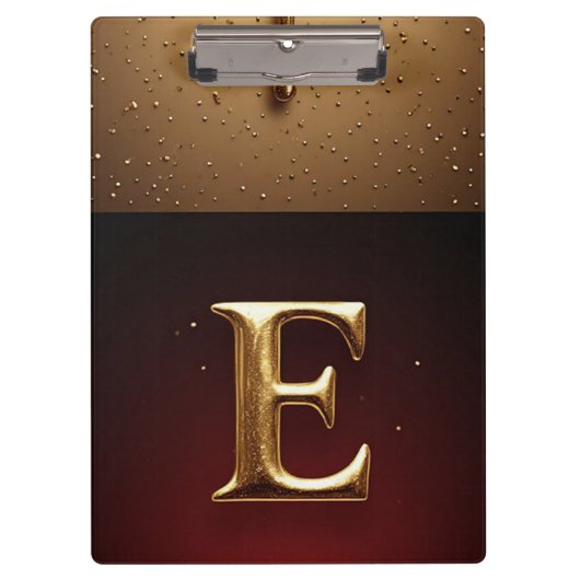 Gouden Letter E Monogram Met Druppelende Metaal Klembord (Voorkant)