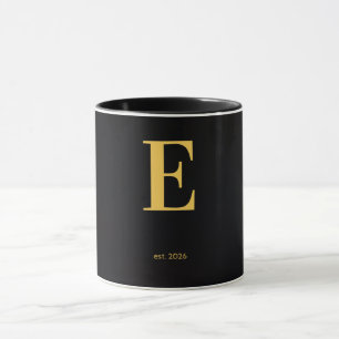 Gouden Letter E Zwarte Mok Minimalistische Monog