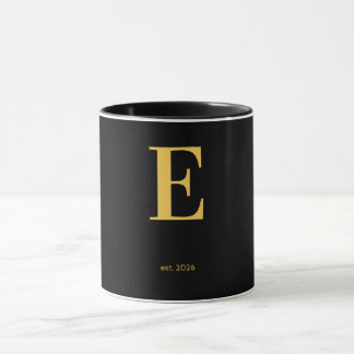Gouden Letter E Zwarte Mok | Minimalistische Monog