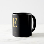 Gouden Letter E Zwarte Mok | Minimalistische Monog (Voorkant rechts)