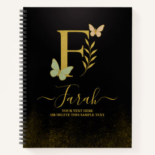 Gouden letter F Butterfly Notitieboek Hoesje