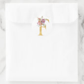 Gouden letter F met bloemen Ronde Sticker (Tas)