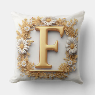 Gouden letter F met bloemenkroon decoratie Kussen