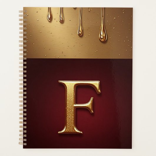 Gouden Letter F Monogram Met Druppelende Metaal Planner (Voorkant)