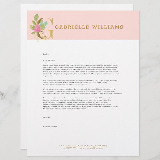 Gouden letter G bloemenmonogram Briefhoofd (Voorkant / Achterkant)