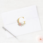 Gouden letter G met bloemen Ronde Sticker (Envelop)