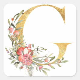 Gouden letter G met bloemen Vierkante Sticker