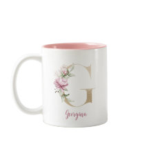 Gouden Letter G, Monogram G, Roze Bloemensierad Ge