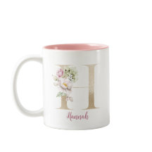 Gouden Letter H, Monogram H, Roze Bloemensier Gesc