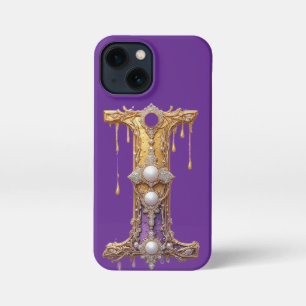 Gouden Letter I Met Parels en Druppelend iPhone 13 Mini Hoesje