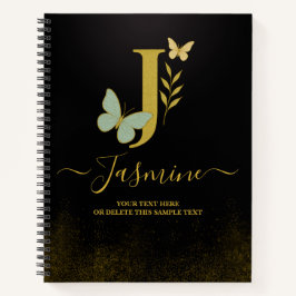 Gouden letter J Butterfly Notitieboek Hoesje