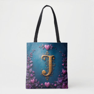 Gouden Letter J Liefde Natuur Geïnspireerde Monogr Tote Bag