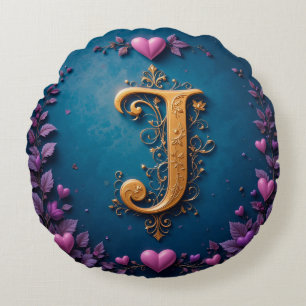 Gouden Letter J Met Liefdevolle Details ✨ Rond Kussen