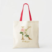 Gouden Letter K en Roze Bloemstuk Persoonlijk Tote Bag (Voorkant)