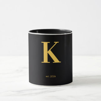 Gouden Letter k Zwarte Mok | Minimalistische Monog