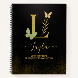 Gouden letter L Butterfly Notitieboek Hoesje