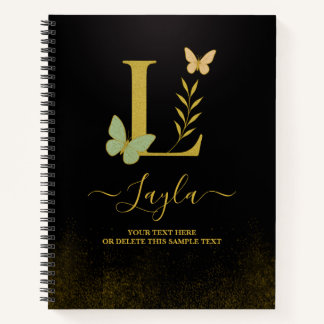 Gouden letter L Butterfly Notitieboek Hoesje