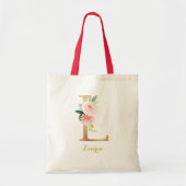 Gouden Letter L en Roze Bloemstuk Persoonlijk Tote Bag (Voorkant)