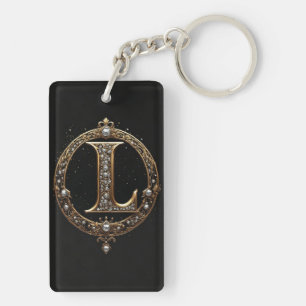Gouden Letter L Met Edelstenen Barok Versiering Sleutelhanger
