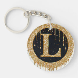 Gouden letter L Sierlijk initiaal Zwart decor Sleutelhanger