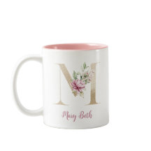 Gouden Letter M, Monogram M, Roze Bloemengeschenk 